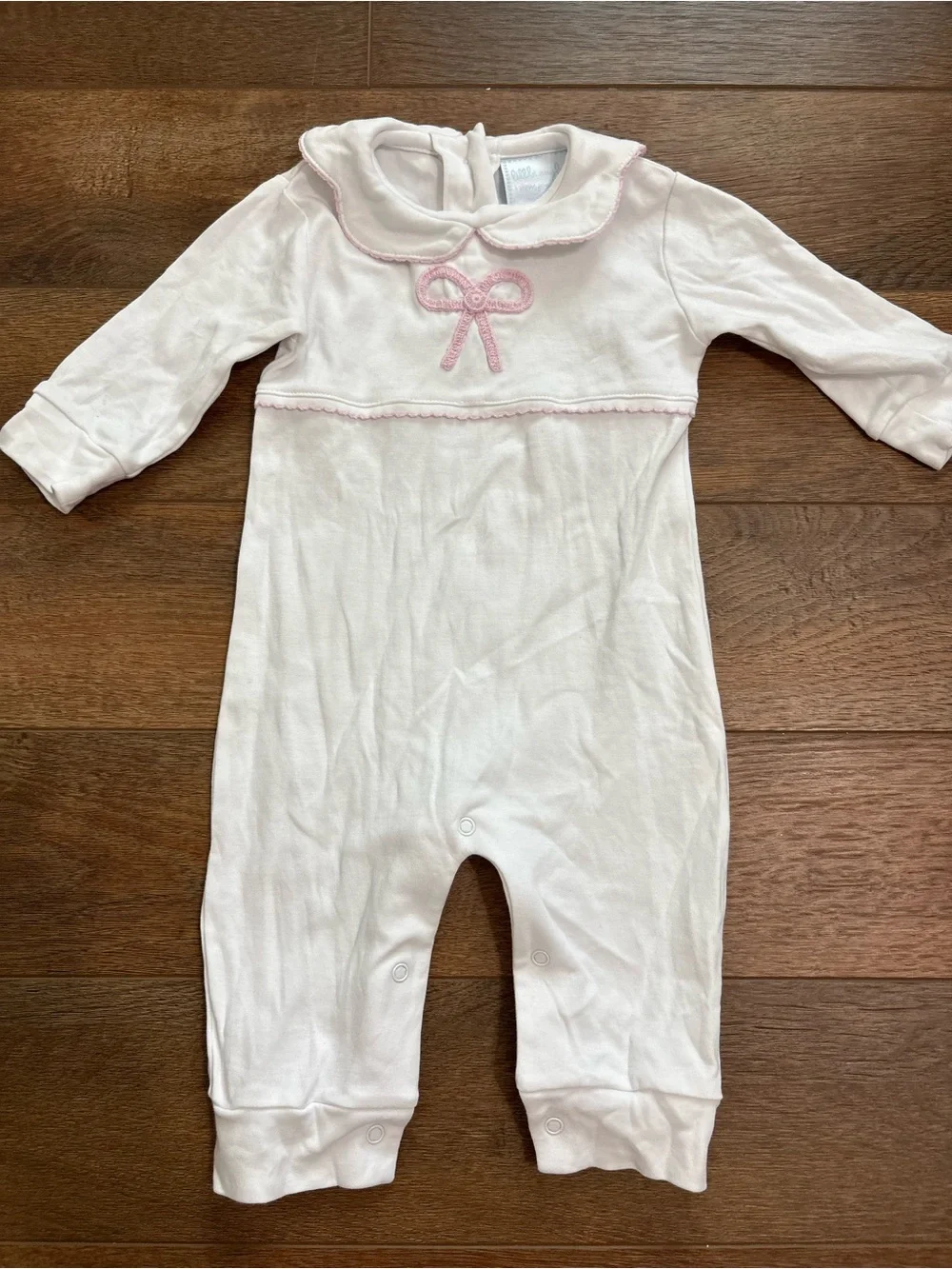Little English 3M White Pink Bow Pima Cotton Romper